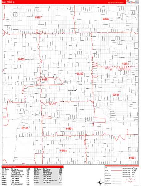 Oak Park Zip Code Wall Map